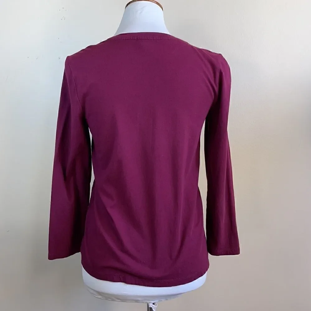 J. Crew Burgundy Crew Neck Pullover Lightweight Lace Top (Size: Small)